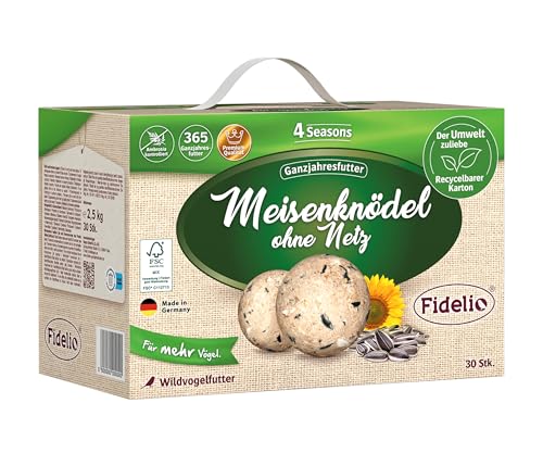 Fidelio Meisenknödel ohne Netz, ganzjähriges Wildvogelfutter proteinreich/energiereich, hochwertiges Vogelfutter für Wildvögel, 30 Stück im Karton aus FSC-zertifizierter Produktion, 2.5 kg von Fidelio