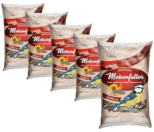 Fidelio Wildvogelfutter, Meisenfutter, Ganzjahresfutter proteinreich/energiereich, hochwertiges Vogelfutter für Wildvögel, 5 x 1 kg (5 kg) von Fidelio