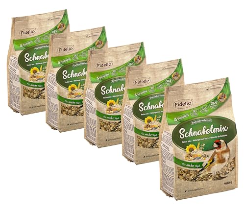 Fidelio Wildvogelfutter, Schnabel-Mix, Ganzjahresfutter proteinreich/energiereich, hochwertiges Vogelfutter für Wildvögel, 5 x 900 g (4.5 kg) von Fidelio