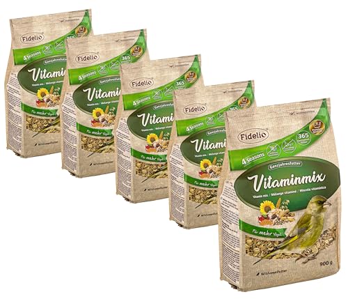 Fidelio Wildvogelfutter, Vitamin-Mix, Ganzjahresfutter proteinreich/energiereich, hochwertiges Vogelfutter für Wildvögel, 5 x 900 g (4.5 kg) von Fidelio