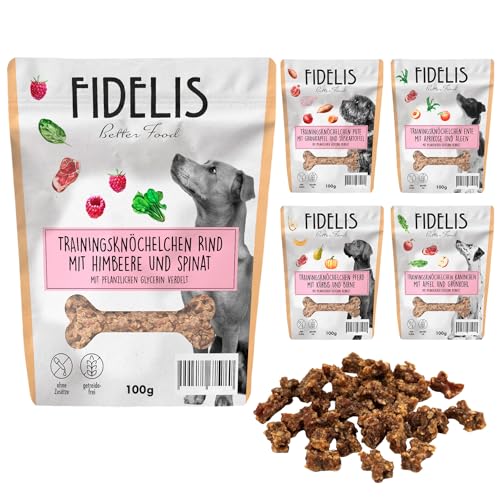 5 x 100g Trainingsknöchelchen mit Superfoods von FIDELIS - Bundle - gemischte Sorten - Rind, Pute, Ente, Pferd, Kaninchen - Luftgetrocknete Hunde Leckerlis aus 100% natürlichen Rohstoffen von Fidelis