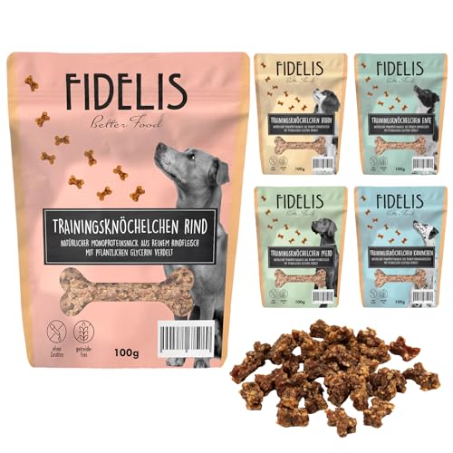 5 x 100g Trainingsknöchelchen von FIDELIS - Bundle - gemischte Sorten - Rind, Huhn, Pferd, Kaninchen, Ente - Luftgetrocknete Hunde Leckerlis aus 100% natürlichen Rohstoffen von Fidelis