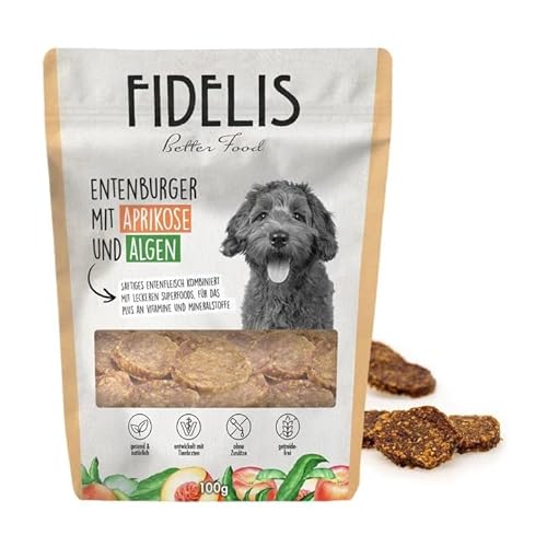 Fidelis - Entenburger Häppchen Alge & Aprikose für Hunde 100gr - Luftgetrocknete Hunde Leckerlis aus 100% natürlichen Rohstoffen - Hunde Leckerli als Snack von Fidelis