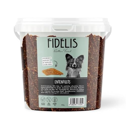 Fidelis – Entenfilets für Hunde 500gr-Eimer - Luftgetrocknete Hunde Leckerlis aus 100% natürlichen Rohstoffen - Hunde Leckerli als Snack für zwischendurch von Fidelis