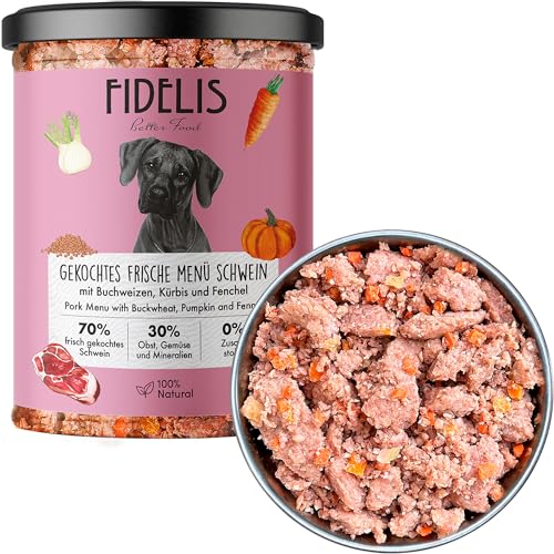 Fidelis – Gekochtes Frische-Menü Hunde mit Schwein, Buchweizen, Kürbis & Fenchel (800g Glas) – Hundefutter nass mit 70% Fleischanteil & frischen Zutaten – Nassfutter ohne Zusätze & ungekühlt haltbar von Fidelis