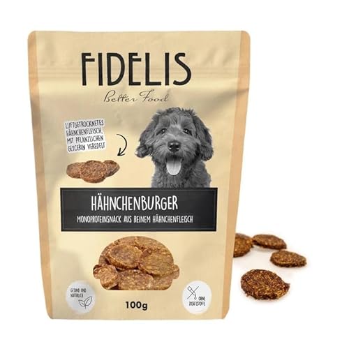 Fidelis - Hähnchenburger Häppchen für Hunde 100gr - Luftgetrocknete Hunde Leckerlis aus 100% nat. Rohstoffen - Hunde Leckerli als Snack für zwischendurch von Fidelis