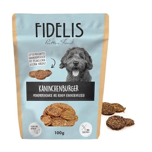 Fidelis - Kaninchenburger Häppchen für Hunde 100gr - Luftgetrocknete Hunde Leckerlis aus 100% nat. Rohstoffen - Hunde Leckerli als Snack für zwischendurch von Fidelis