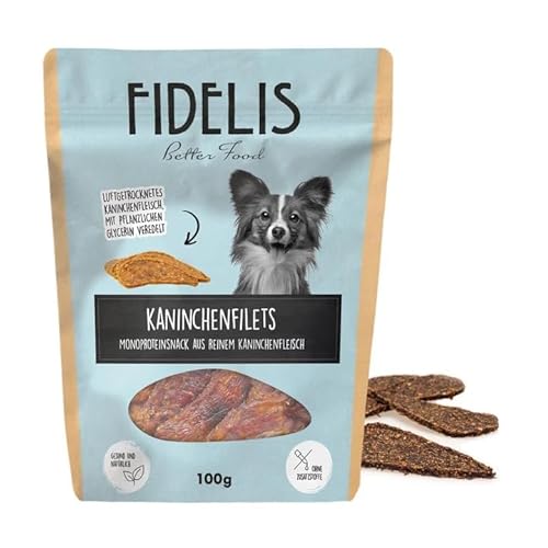 Fidelis - Kaninchenfilet Streifen für Hunde 100gr - Luftgetrocknete Hunde Leckerlis aus 100% nat. Rohstoffen - Hunde Leckerli als Snack für zwischendurch von Fidelis