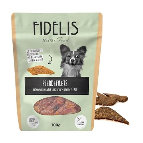 Fidelis - Pferdefilet Streifen für Hunde 100gr - Luftgetrocknete Hunde Leckerlis aus 100% natürlichen Rohstoffen - Hunde Leckerli als Snack für zwischendurch von Fidelis