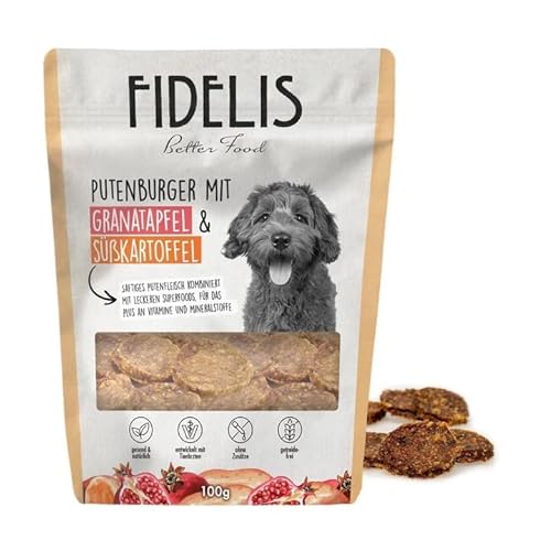 Fidelis - Putenburger Häppchen Granatapfel & Süßkartoffel für Hunde 100gr - Luftgetrocknete Hunde Leckerlis aus 100% nat. Rohstoffen - Hundeleckerli als Snack von Fidelis