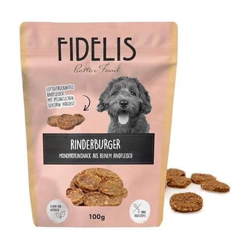 Fidelis - Rinderburger Häppchen für Hunde 100gr - Luftgetrocknete Hunde Leckerlis aus 100% natürlichen Rohstoffen - Hunde Leckerli als Snack für zwischendurch von Fidelis