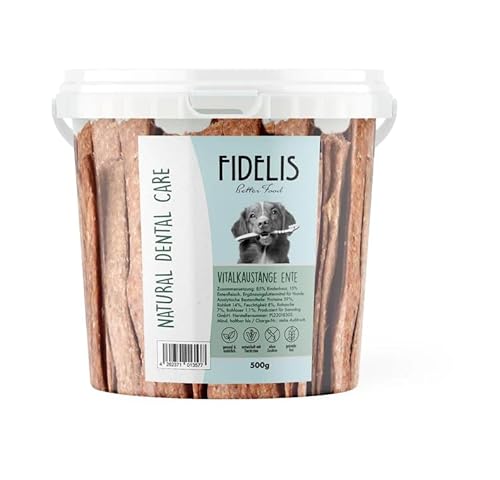 Fidelis - Vitalkaustange Ente - Zahnpflege Snacks für Hunde 500g-Eimer - Luftgetrocknete Hunde Leckerlis aus 100% natürlichen Rohstoffen - Hunde Leckerli als Snack zur Zahnhygiene von Fidelis