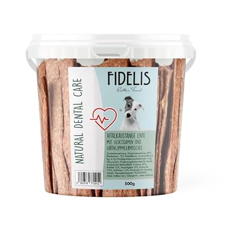 Fidelis - Vitalkaustange Ente mit Glucosamin – funktionale Zahnpflege Snacks für Hunde 500g-Eimer – Luftgetrocknet aus 100% natürlichen Rohstoffen - Hunde Leckerli als Snack zur Zahnhygiene von Fidelis