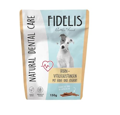 Fidelis - Vitalkaustange Huhn mit Hanf und Joghurt – funktionale Zahnpflege Snacks für Hunde 150gr – Luftgetrocknet aus 100% natürlichen Rohstoffen - Hunde Leckerli als Snack zur Zahnhygiene von Fidelis