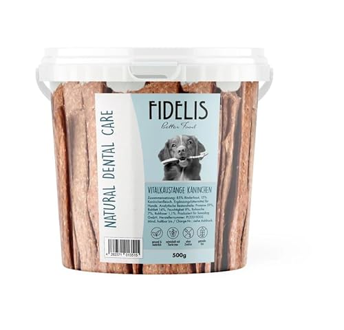 Fidelis - Vitalkaustange Kaninchen - Zahnpflege Snacks für Hunde 500g-Eimer - Luftgetrocknete Hunde Leckerlis aus 100% natürlichen Rohstoffen - Hunde Leckerli als Snack zur Zahnhygiene von Fidelis