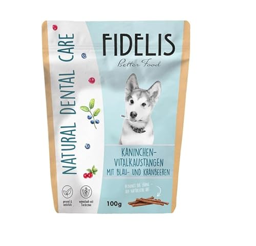 Fidelis - Vitalkaustange Kaninchen mit Blaubeere & Kranbeere – funktionale Zahnpflege Snacks für Hunde 150gr – Luftgetrocknet aus 100% natürlichen Rohstoffen - Hunde Leckerli als Snack zur Zahnhygiene von Fidelis