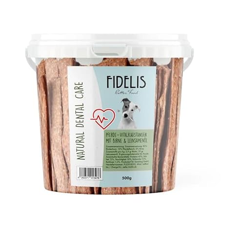 Fidelis - Vitalkaustange Pferd mit Birne und Leinsamenöl – Zahnpflege Snacks für Hunde 500g-Eimer – Luftgetrocknet aus 100% natürlichen Rohstoffen - Hunde Leckerli als Snack zur Zahnhygiene von Fidelis