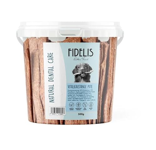 Fidelis - Vitalkaustange Pute - Zahnpflege Snacks für Hunde 500g-Eimer - Luftgetrocknete Hunde Leckerlis aus 100% natürlichen Rohstoffen - Hunde Leckerli als Snack zur Zahnhygiene von Fidelis