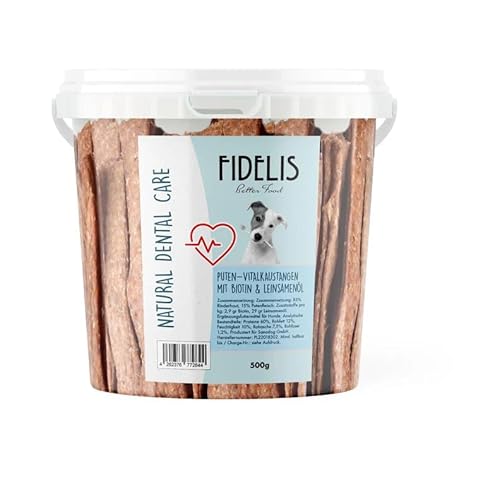 Fidelis - Vitalkaustange Pute mit Biotin und Leinsamenöl – Zahnpflege Snacks für Hunde 500g-Eimer – Luftgetrocknet aus 100% natürlichen Rohstoffen - Hunde Leckerli als Snack zur Zahnhygiene von Fidelis