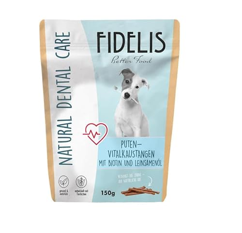 Fidelis - Vitalkaustange Pute mit Biotin und Leinsamenöl – funktionale Zahnpflege Snacks für Hunde 150gr – Luftgetrocknet aus 100% natürlichen Rohstoffen - Hunde Leckerli als Snack zur Zahnhygiene von Fidelis