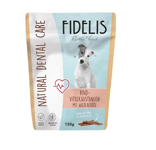 Fidelis - Vitalkaustange Rind mit Wildlachsöl – funktionale Zahnpflege Snacks für Hunde 150gr – Luftgetrocknet aus 100% natürlichen Rohstoffen - Hunde Leckerli als Snack zur Zahnhygiene von Fidelis