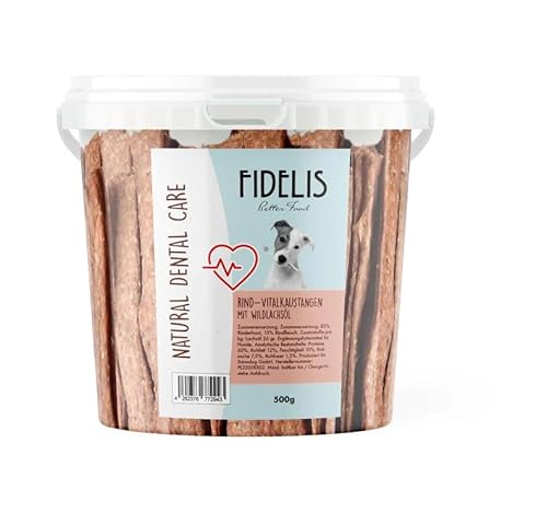 Fidelis - Vitalkaustange Rind mit Wildlachsöl – funktionale Zahnpflege Snacks für Hunde 500g-Eimer – Luftgetrocknet aus 100% natürlichen Rohstoffen - Hunde Leckerli als Snack zur Zahnhygiene von Fidelis