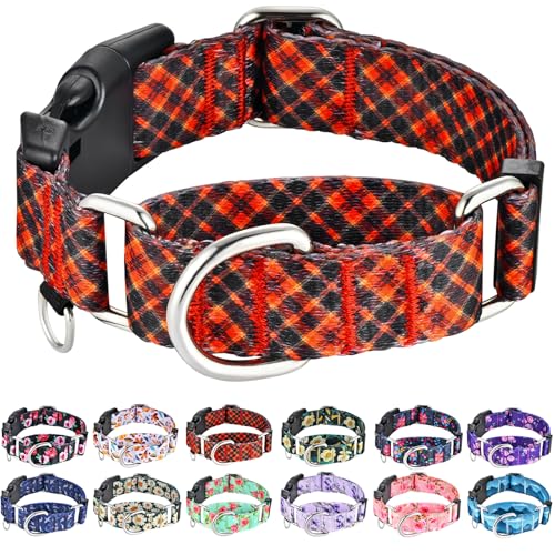 Fidohug Martingale Halsband für Hunde, kariert, für kleine, mittelgroße und große Hunde, mit Schnalle, verstellbar, weiches Nylon, Rot kariert, Größe M von Fidohug