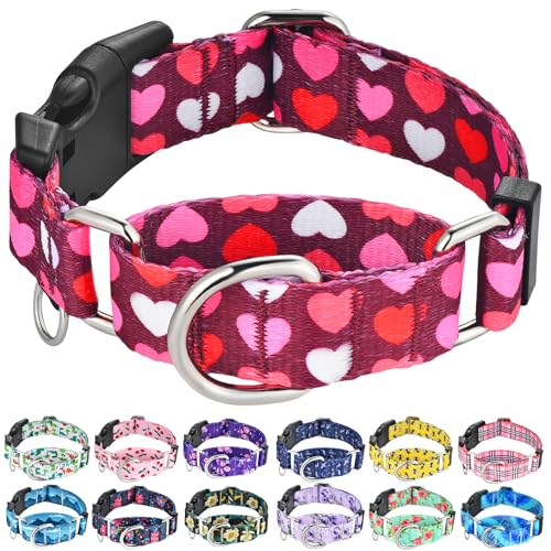 Fidohug Valentines Martingale-Halsband für Hunde mit Schnalle, verstellbares Herz, Hundehalsband, Burgunderrot, Größe M von Fidohug