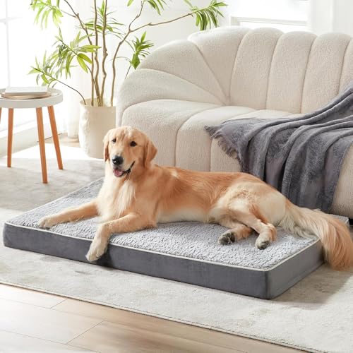 Extra großes Hundebett Orthopädisches Hundebett mit abnehmbarem waschbarem Bezug, Kistenbett, wasserdicht, Samtbett, rutschfeste Hundehütte, 106,7 cm von Figopage