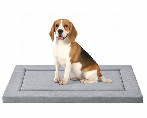 Figopage Hundebett für Kiste, Schaumstoff-Hundebox-Matte, Zwingerunterlage mit weichem, gewelltem Plüsch, rutschfeste waschbare Matratze für große, mittelgroße und kleine Hunde und Katzen, Grau, 76,2 von Figopage