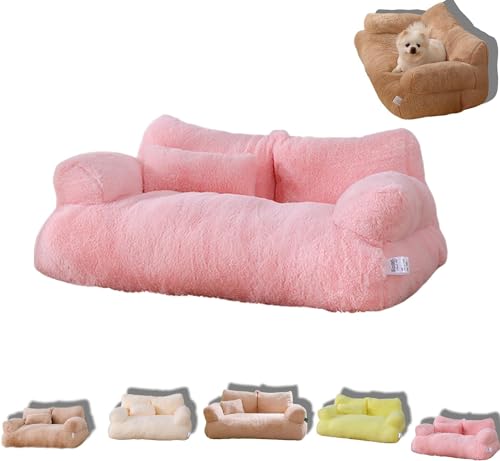 Calming Pet Sofa, 2024 New Calming Pet Sofa Slicier, Calming Dog Bed Fluffy Plush pet Sofa, Large Memory Foam pet Orthopedic Dog Bed, with Removable Washable Cover (L, Sakura Powder) von Figskey