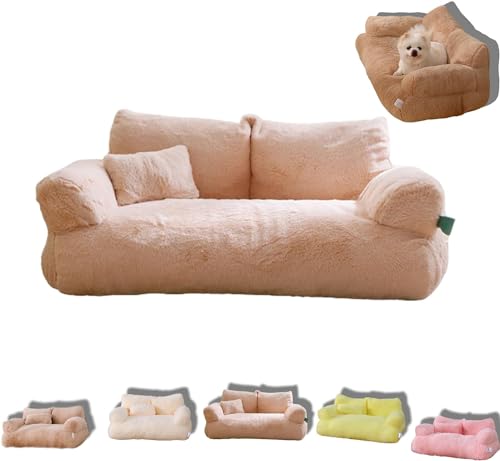 Calming Pet Sofa, 2024 New Calming Pet Sofa Slicier, Calming Dog Bed Fluffy Plush pet Sofa, Large Memory Foam pet orthopedic Dog Bed, with Removable Washable Cover (L, Beige) von Figskey