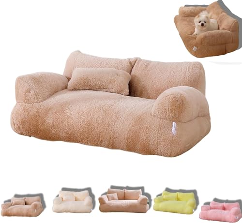 Calming Pet Sofa, 2024 New Calming Pet Sofa Slicier, Calming Dog Bed Fluffy Plush pet Sofa, Large Memory Foam pet orthopedic Dog Bed, with Removable Washable Cover (L, Coffee) von Figskey