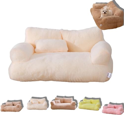 Calming Pet Sofa, 2024 New Calming Pet Sofa Slicier, Calming Dog Bed Fluffy Plush pet Sofa, Large Memory Foam pet orthopedic Dog Bed, with Removable Washable Cover (L, Moonlight White) von Figskey