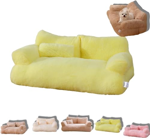 Calming Pet Sofa, 2024 New Calming Pet Sofa slicier, Calming Dog Bed Fluffy Plush pet Sofa, Large Memory Foam pet orthopedic Dog Bed, with Removable Washable Cover (L, Lemon Yellow) von Figskey