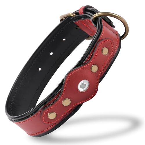 Filbert Air Tag Hundehalsband, Hundehalsband mit Airtag-Halter, Leder-Hundehalsband, Airtag-kompatibel, Hundehalsband für Airtag, 5 Farben, Airtag-Halsband, Airtag-Hundehalsband für große Hunde von Filbert