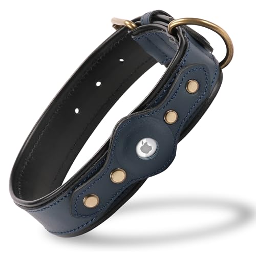 Filbert Airtag-Hundehalsband, Hundehalsband mit Airtag-Halter, Leder-Hundehalsband, Airtag-kompatibel, Hundehalsband für Airtag, 5 Farben, Airtag-Halsband, Airtag-Hundehalsband für mittelgroße Hunde von Filbert