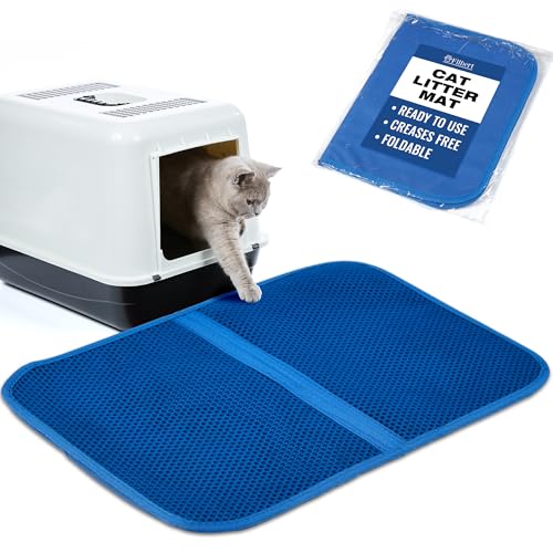 Filbert Faltbare Katzentoilettenmatte, 59,9 x 37,6 cm, Katzenklo Matte, Waben-Design, rutschfeste Katzentoilettenmatte, beste Katzentoilettenmatte, Katzenmatte für Katzentoilette, Blau von Filbert