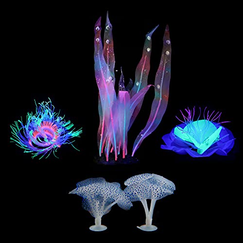 Filhome 4 Stück Aquarium Wasserpflanzen Leuchtende Künstliche Korallenpflanze Glühender Effekt Decor Verzierung Bunte Glow Plants von Filhome