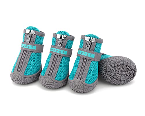 Filhome 4Pcs Hundestiefel, Hundeschuhe Sommerstiefel, Hitzeschutzgitter Atmungsaktiv, mit Reflektierender, Anti-Rutsch-Sohle für Kleine Mittlere Hunde von Filhome