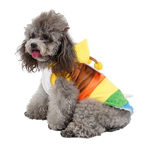 Filhome Haustier-Bienen-Hunde-Kostüm, Halloween-Hunde-Kapuzen-Outfits, niedlicher Katzenmantel, warme Bekleidung, Herbst, Winter, Cosplay-Kleidung für kleine, mittelgroße Haustiere (M/mehrfarbig) von Filhome