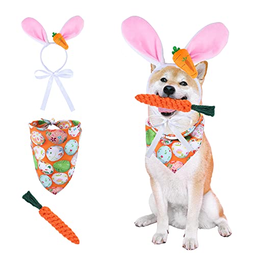 Filhome Hunde Bandanas Ostern Hasenohren Stirnband mit Karotte Haustier Kostüm Set für Hund Katze 3 Stück von Filhome