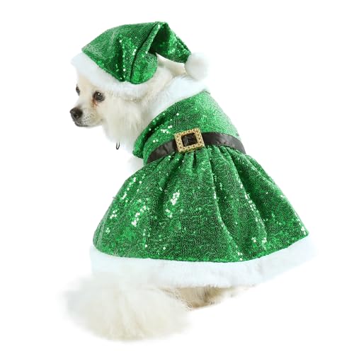 Filhome Hunde- und Katzen-Weihnachtskostüm Weihnachts-Outfits Prinzessinnenkleid, Haustierkleidung Hunde-Weihnachtskleid mit Weihnachtsmütze von Filhome