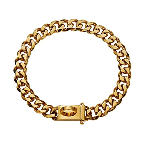 Filhome Hundehalsband Gold Kettenhalsband 18K Cuban Link Strong Heavy Duty Trainingshalsband für mittelgroße und große Hunde von Filhome