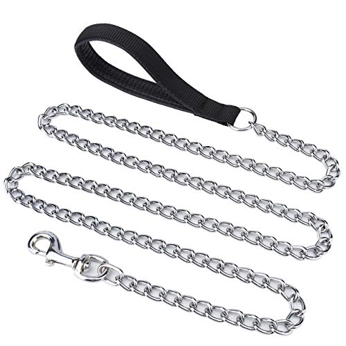 Filhome Metall Hundeleine mit PU Leder und Gepolstertem Nylon-Griff, Übungsleine, Trainingsleine, Hundeleine für Große Mittlere Hunde (Gesamtlänge: 180cm) von Filhome