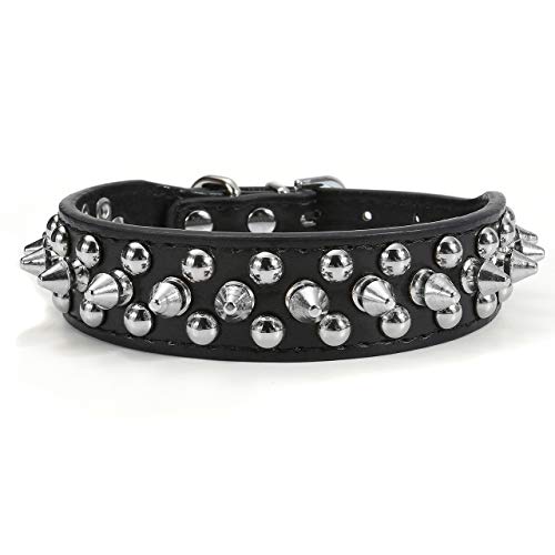 Filhome Leder Hundehalsband mit Spikes und Nieten Gotik Punk Verstellbar Halsband für Kleine Mittelgroße Große Hunde Schwarz von Filhome