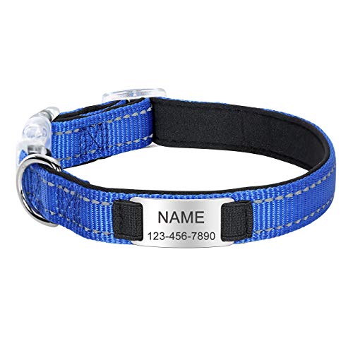 Filhome Personalisierte Hundehalsband Reflektierend aus Nylon mit Namen und Telefonnummer für Welpen Kleine Mittlere Große Hunde Dunkelblau/L von Filhome