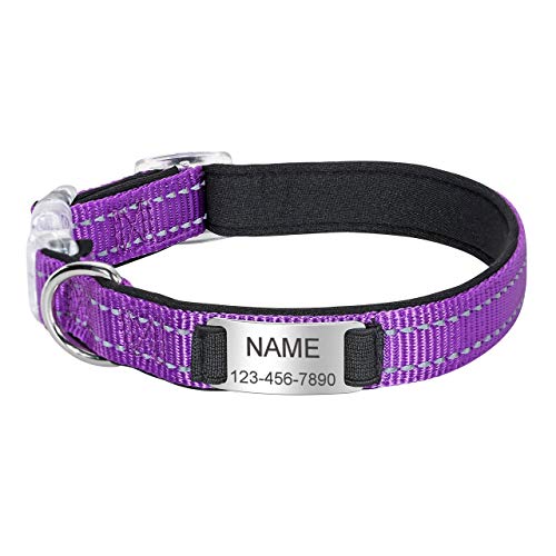 Filhome Personalisierte Hundehalsband Reflektierend aus Nylon mit Namen und Telefonnummer für Welpen Kleine Mittlere Große Hunde Lila/M von Filhome