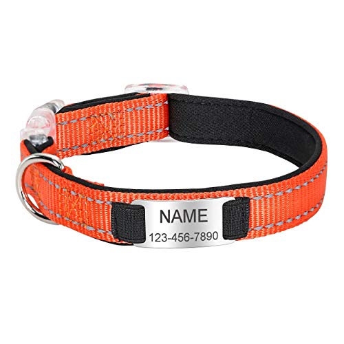 Filhome Personalisierte Hundehalsband Reflektierend aus Nylon mit Namen und Telefonnummer für Welpen Kleine Mittlere Große Hunde Orange/L von Filhome