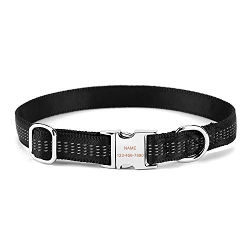 Filhome Personalisierte Reflektierend Halsband mit Eingraviertem Namen und Telefonnummer Nylon Hundehalsbänder für Kleine und Mittlere Hunde von Filhome